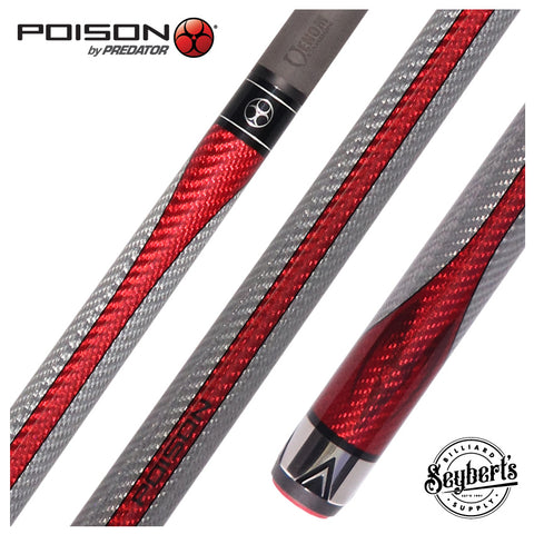 Poison Maelith No Wrap Pool Cue - Gray and Red with 12.4mm Venom