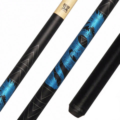 KODA Matte Black with Blue Dragon Graphic Pool Cue - KDV15BL