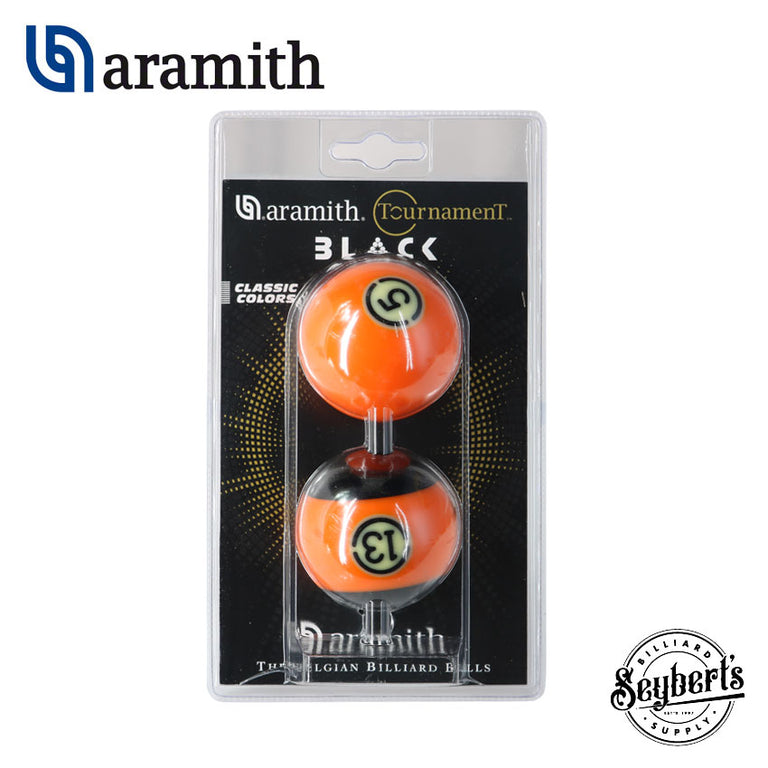 Aramith Tournament TV (BLACK) #5 & #13 Classic Color Orange Balls