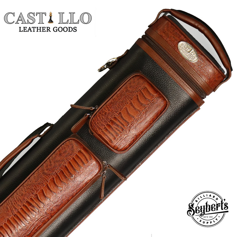 Castillo 4x7 Hard Leather Case - Black Leather with Cognac Ostrich Leg Accent