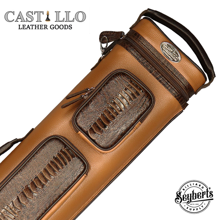 Castillo 4x7 Hard Leather Case - Honey Brown Leather with Chocolate Brown Ostrich Leg Accent