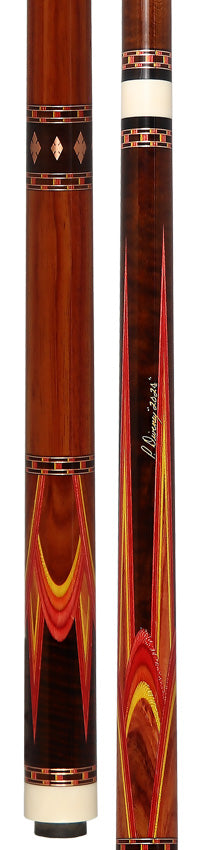 Pat Diveney Red/Orange/Yellow 8-Point Butterfly Custom Cue With Two Dark Roast Trans-K Shafts