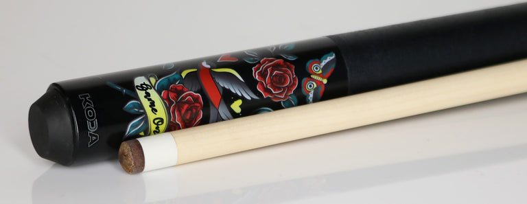KODA KDV20 Pool Cue - Black with Eightball and Hearts Graphic