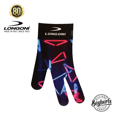 Longoni Left Hand Billiard Glove - Blue/Pink Neon Triangles