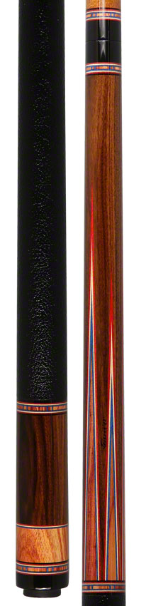 Pierce Custom Cue -Pau Ferro & Brazilian Tulipwood South West style 6 point Red/White/Blue Veneers