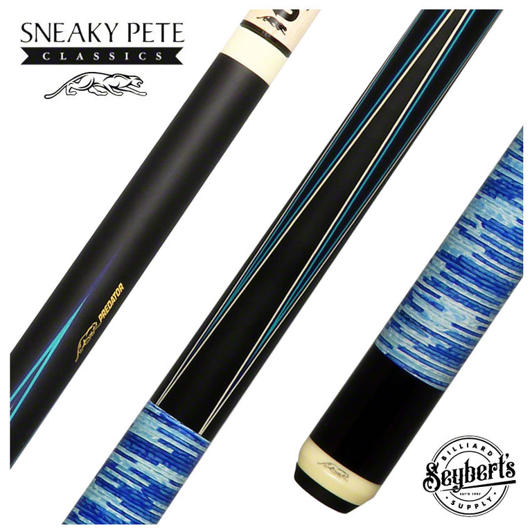 Predator 4 Point Sneaky Pete  Blue/White  Stacked Leather Wrap Pool Cue - True Splice