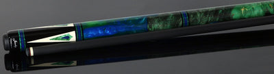 Jacoby Ebony with 4 White Juma/Malachite Points and Impregnated Burl No Wrap Pool Cue with Carbon Shaft