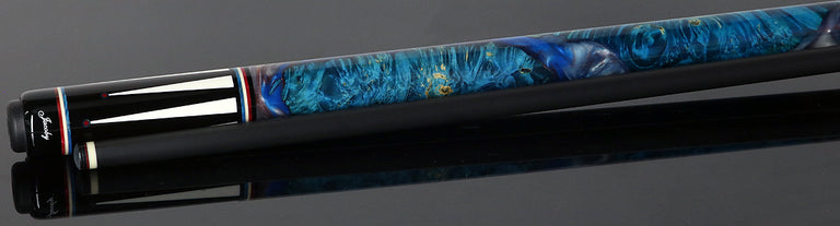 Jacoby Ebony with White Juma Points and Impregnated Burl No Wrap Pool Cue with Carbon Shaft