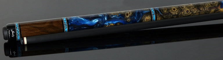 Jacoby Zircote with Turquoise and Impregnated Burl No Wrap Pool Cue with Carbon Shaft