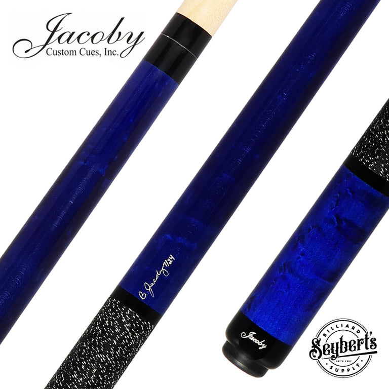 Jacoby Custom Blue Stained Maple with Black with White Linen Wrap Play Cue - 0824-78