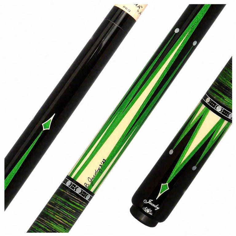 Jacoby Limited Edition Raven Pool Cue with Stacked Leather Wrap - 0917-52SWGRN
