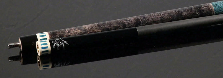 Meucci Gray Stained Maple and Blue/Black Wrapless Pool Cue with Carbon Pro Shaft - BE-12C