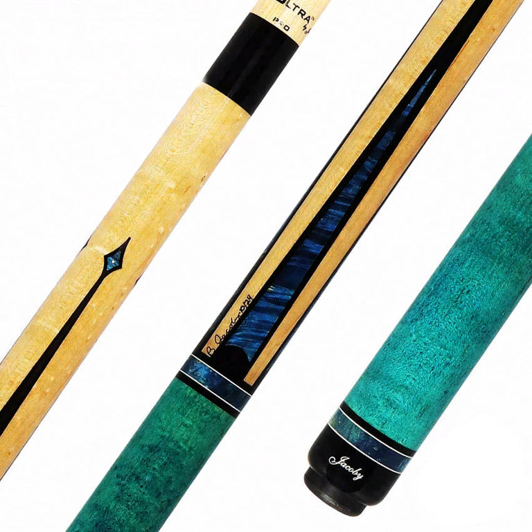 Jacoby Custom Teal-Stained Birdseye Maple with Impregnated Burl Points Play Cue - 1024-267