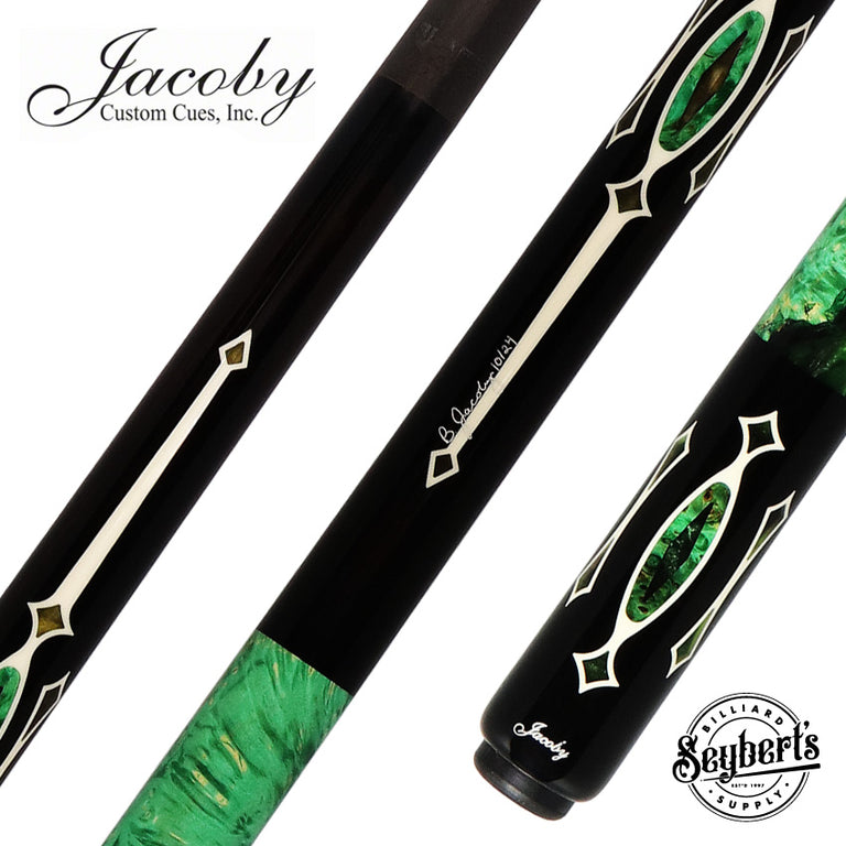 Jacoby Custom Ebony, Impregnated Burl and Micarta Play Cue with 12.9mm V4 Black Carbon Shaft - 1024-321