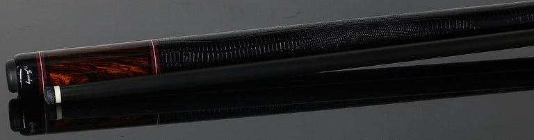 Jacoby Custom Maple and Bloody Jasper Pool Cue with Black Lizard Wrap and Jacoby Black Carbon Shaft