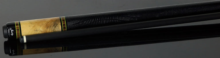 Jacoby Custom Bocote and Buckeye Burl Pool Cue with Black Lizard Wrap and Jacoby Black Carbon Shaft