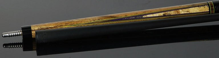Jacoby Custom Bocote and Buckeye Burl Pool Cue with Black Lizard Wrap and Jacoby Black Carbon Shaft