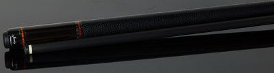 Jacoby Custom Cocobolo and Black/Gold Vein Points Pool Cue with Black Bull Hide Wrap and Jacoby Black Carbon Shaft