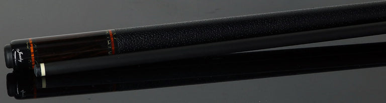 Jacoby Custom Cocobolo and Black/Gold Vein Points Pool Cue with Black Bull Hide Wrap and Jacoby Black Carbon Shaft