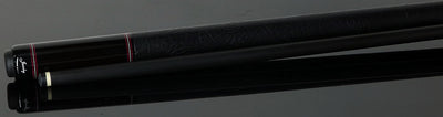 Jacoby Custom Birdseye Maple with Ebony and Purpleheart Points Pool Cue with Black Bull Hide Wrap and Jacoby Black Carbon Shaft