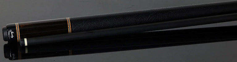Jacoby Custom Birdseye Maple with Ebony and Tulipwood Points Pool Cue with Black Bull Hide Wrap and Jacoby Black Carbon Shaft