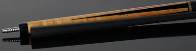 Jacoby Custom Birdseye Maple with Ebony and Tulipwood Points Pool Cue with Black Bull Hide Wrap and Jacoby Black Carbon Shaft