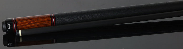 Jacoby Custom Birdseye Maple with Ebony and Cocobolo/ Bloody Jasper Points Pool Cue with Black Bull Hide Wrap and Jacoby Black Carbon Shaft
