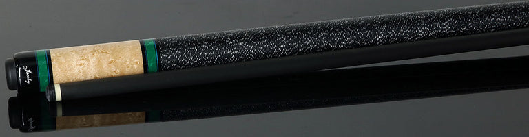 Jacoby Custom Birdseye Maple and Malachite Inlays Pool Cue with Irish Linen Wrap and Jacoby Black Carbon Shaft