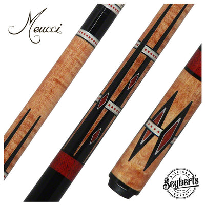 Meucci 21st Century 5 Natural - Red Bands - Black Wrap Pool Cue with Pro Shaft - 2105NATRBBKP