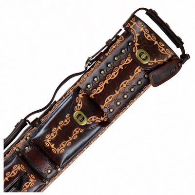 Instroke D01 Dark Brown Hand Tooled 3x5 Pool Cue Case - 35D01DBH