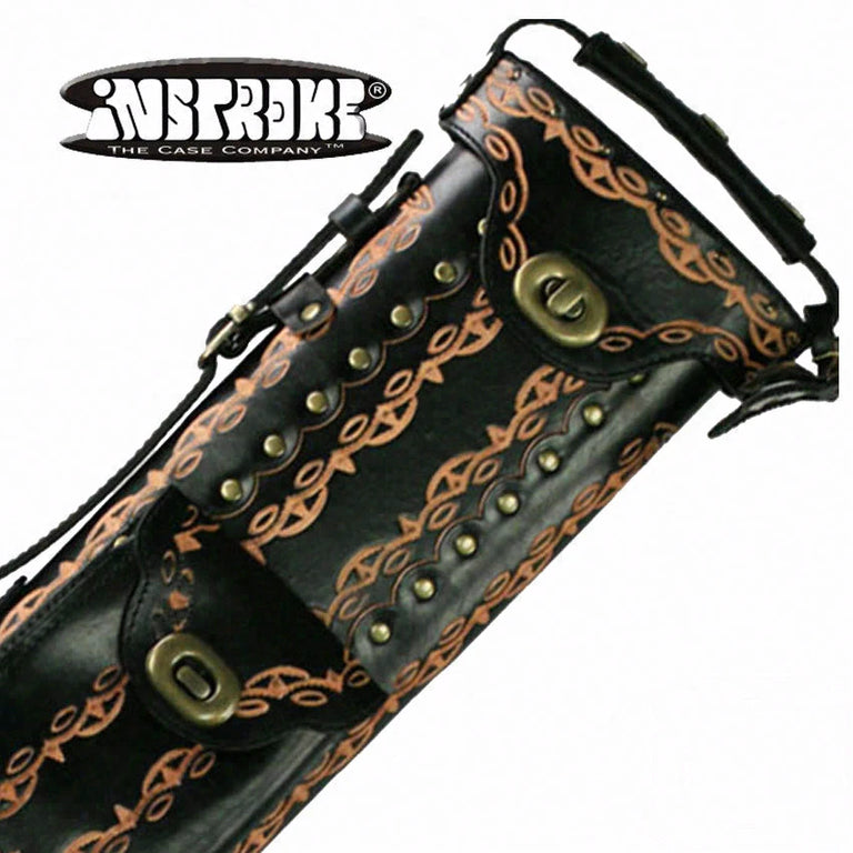 Instroke D01 Black Hand Tooled 2x4 Pool Cue Case - 24D01BKH