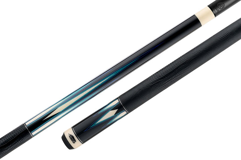 Predator Truesplice 16 Ebony Forearm with Blue and Teal Veneers Pool Cue with Lizard Wrap - Radial