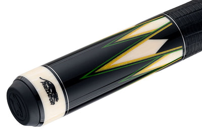 Predator Truesplice 16 Ebony Forearm with Green and Yellow Veneers Pool Cue with Lizard Wrap - Radial