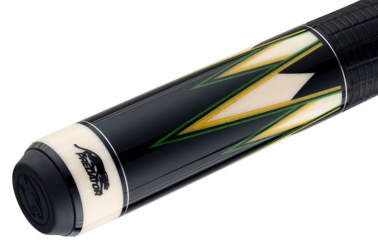 Predator Truesplice 16 Ebony Forearm with Green and Yellow Veneers Pool Cue with Lizard Wrap - Radial