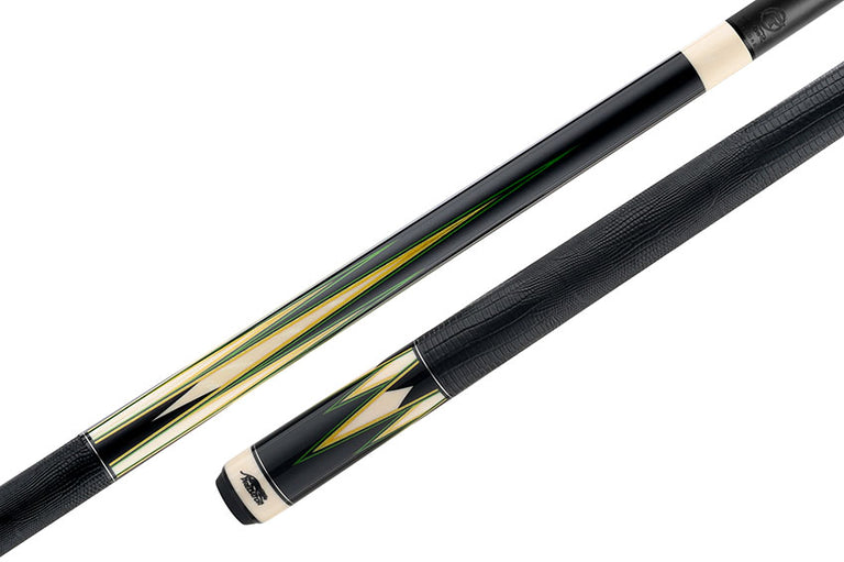 Predator Truesplice 16 Ebony Forearm with Green and Yellow Veneers Pool Cue with Lizard Wrap - Radial