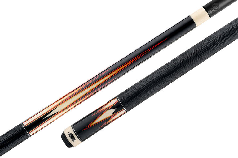 Predator Truesplice 16 Ebony Forearm with Red, Orange and Yellow Veneers Pool Cue with Lizard Wrap - Radial