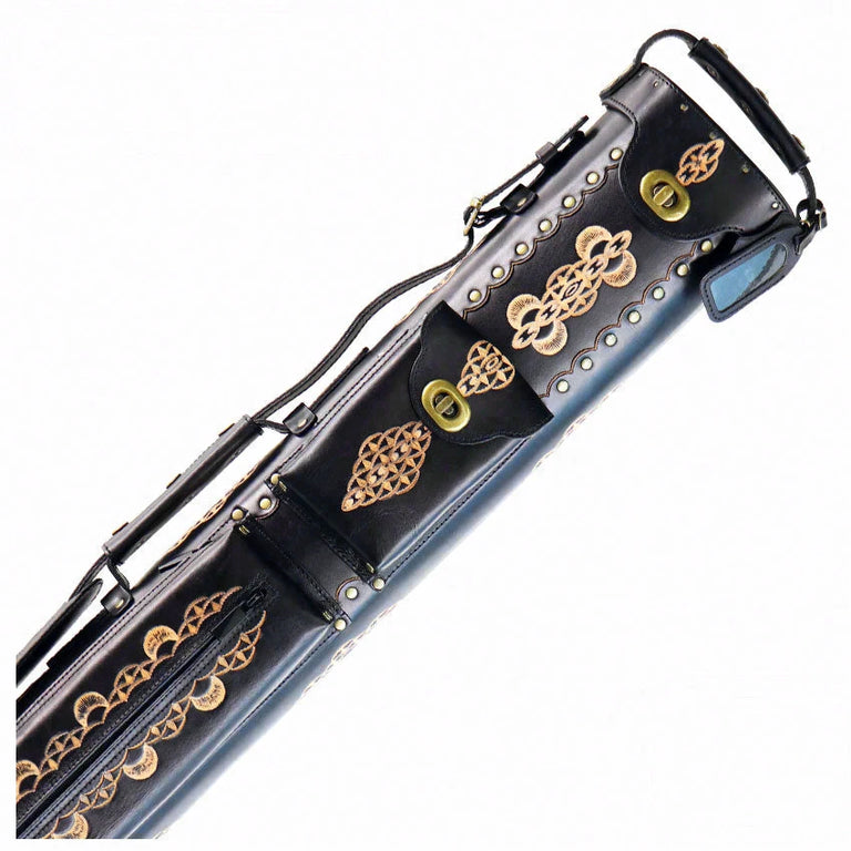 Instroke Saddle DO3 Black Air Hand Tooled 3x5 Pool Cue Case - 35D03BKH