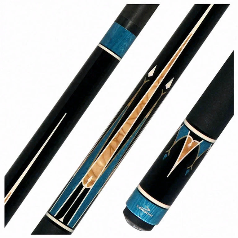 Longoni Galaxy Cyan Pool Cue with Elk Leather Wrap and Luna Nera Shaft