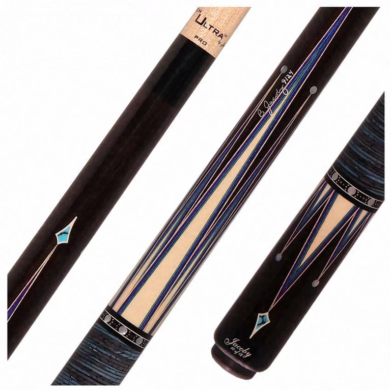 Jacoby Raven Blue Limited Cue With 12.75 Ultra Shaft and Blue/Black Stacked Leather Wrap