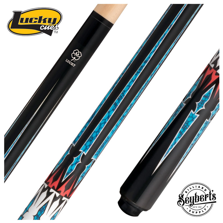 Lucky Black with Blue/Red/ White Graphic  No Wrap Play Cue