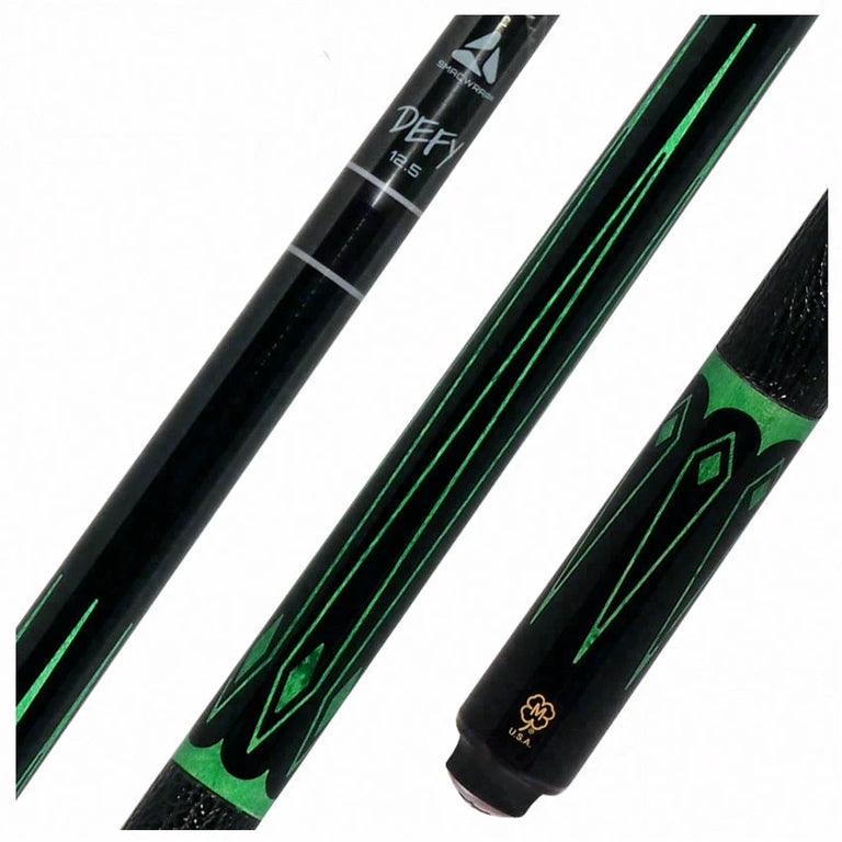 McDermott Select Series Black Urethane with Green-Stained Maple Points Pool Cue and Defy Carbon Fiber Shaft