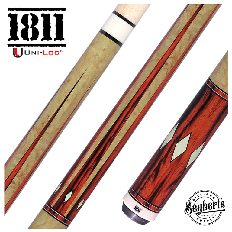 1811 Model 5 Butterscotch Maple Forearm and Handle with Cocobolo Point Graphic Wrapless Pool Cue Butt- Uni-Loc