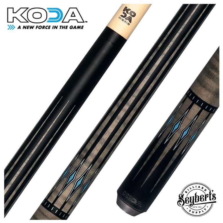 KODA Black-Stained Maple with Gray Points and Blue Inlay Graphic Pool Cue - KD55GY
