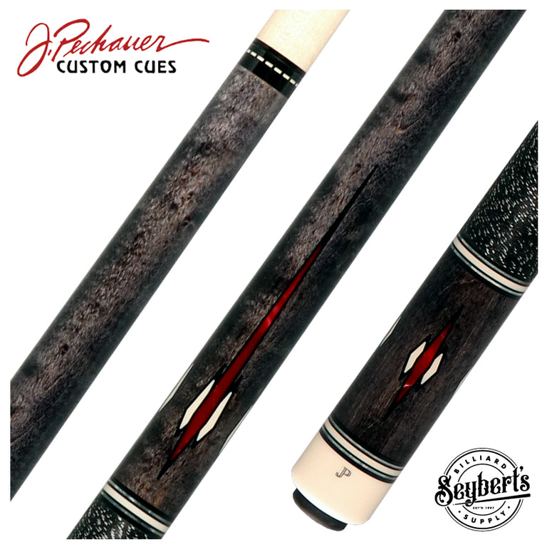 Pechauer JP T Series Smoke-Stained Maple with Red and Sim. Ivory Inlays Pool Cue with Irish Linen Wrap