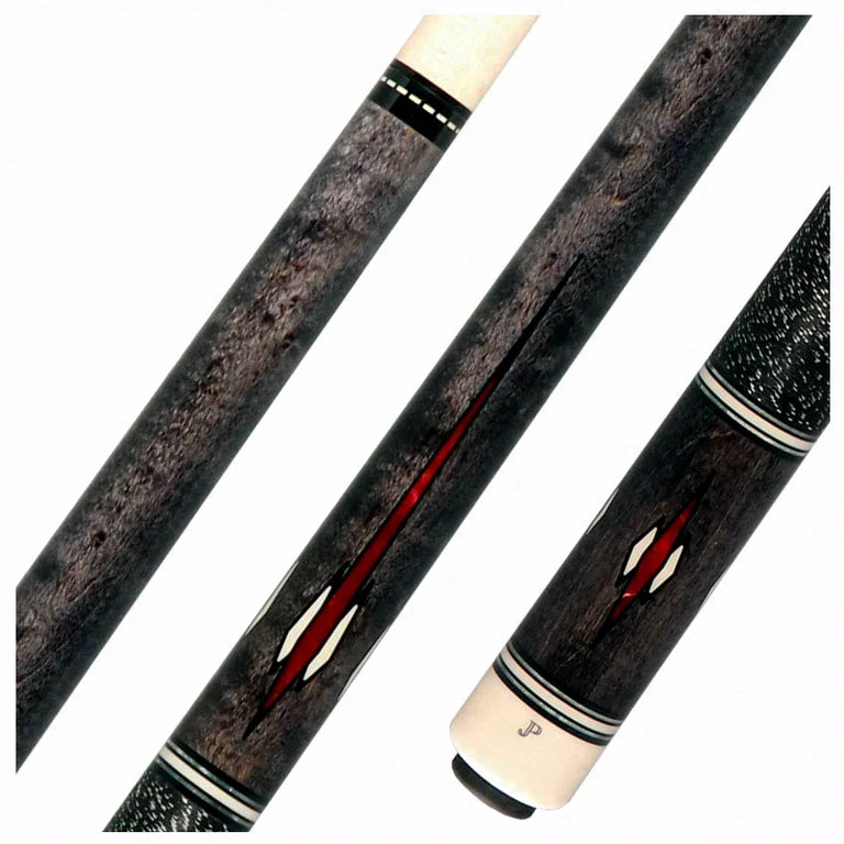 Pechauer JP Series JP12T Smoke-Stained Maple with Red and Sim. Ivory Inlays Pool Cue with Irish Linen Wrap