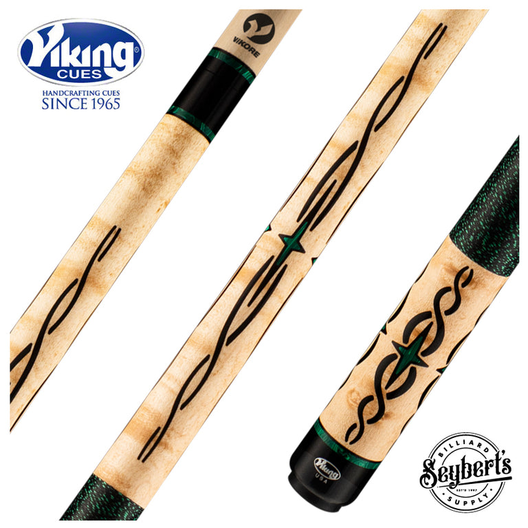 Viking HL0504 Helix Series Play Cue - Khaki-Stained Birdseye Maple with 80 Banded Malachite and Black Inlays