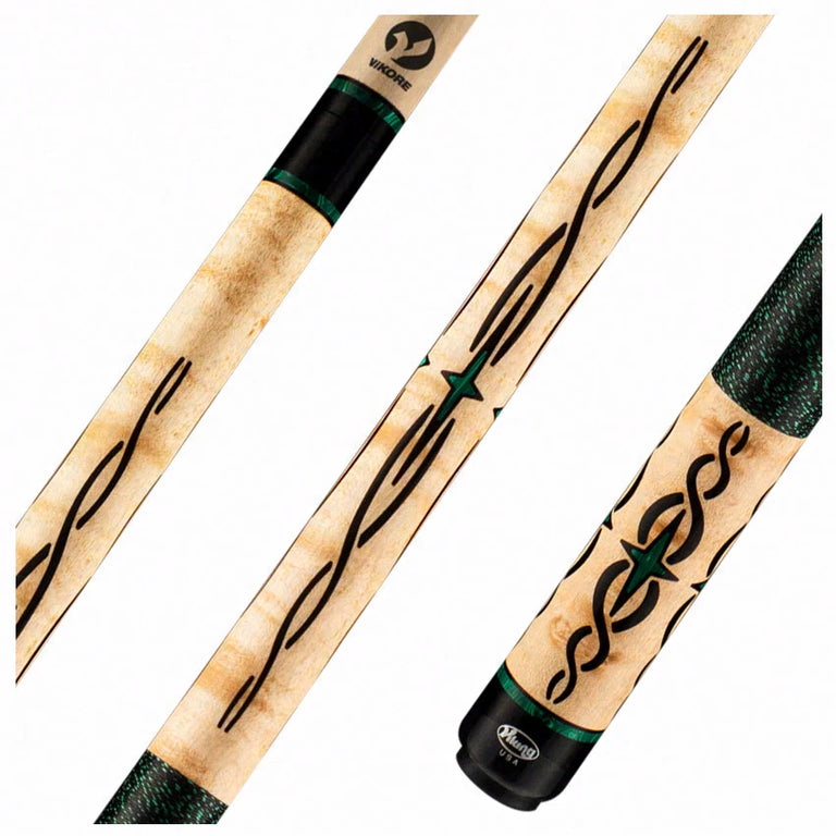 Viking Helix Series Khaki-Stained Birdseye Maple with 80 Banded Malachite and Black Inlays Play Cue - HL0504