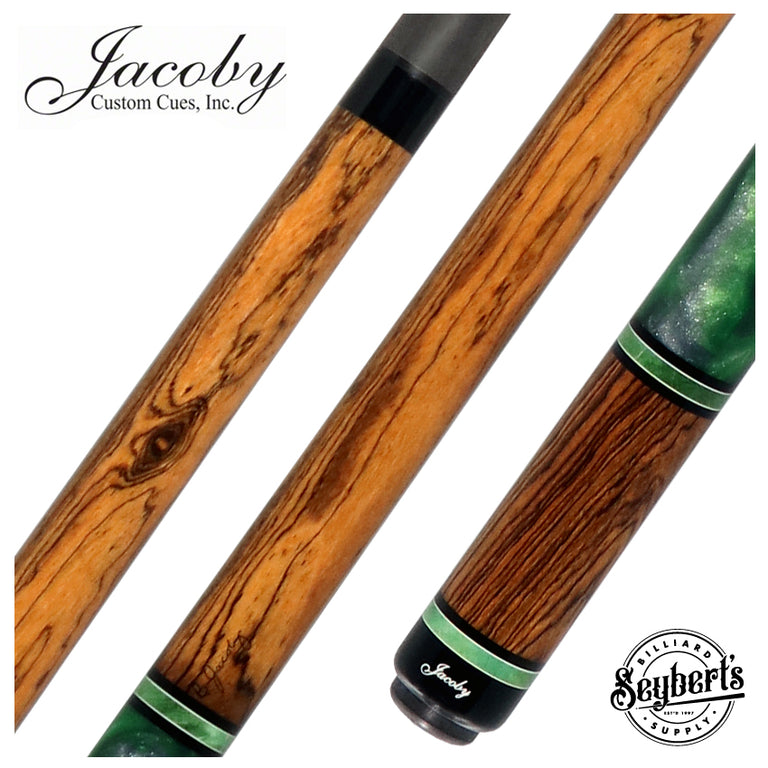 Jacoby Bocote with Green Impregnated Burl No Wrap Pool Cue with Carbon Shaft