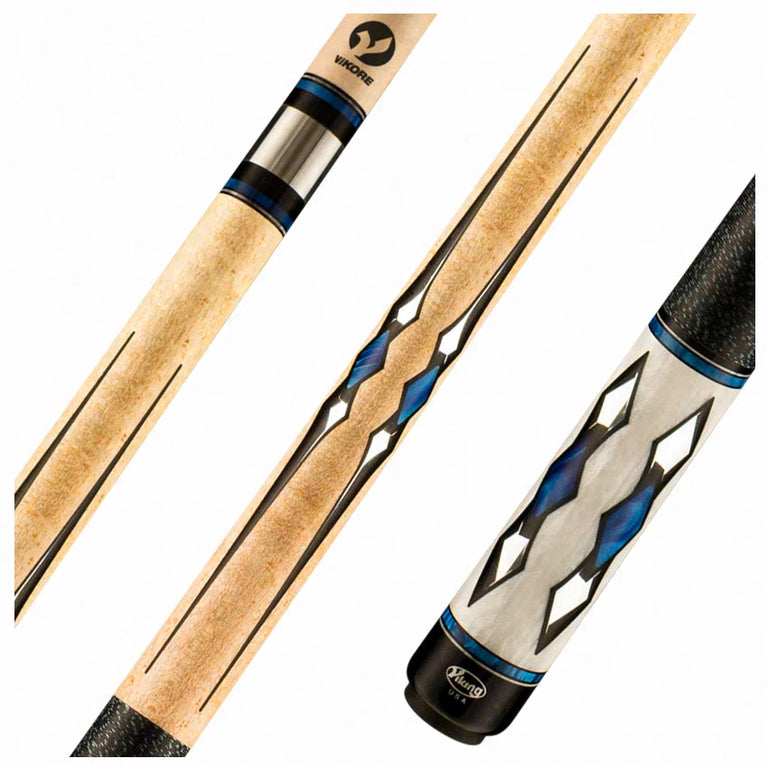 Viking Motore Series Khaki-Stained Birdseye Maple with 48 Mirror, Black, and Blue Premium Pearl Play Cue - MT0404