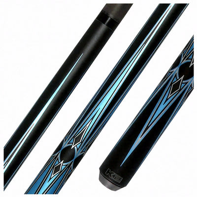 K2 Matte Metallic Blue with Silver and Black Graphic Pool Cue with 11.75mm RK Carbon Fiber Shaft  Shaft